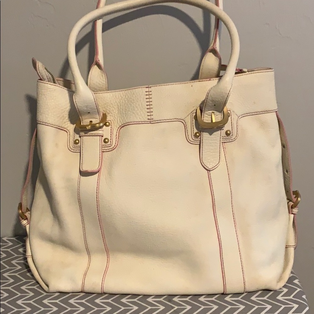 Large Vintage Dooney Bourke Pink White Tote EUC